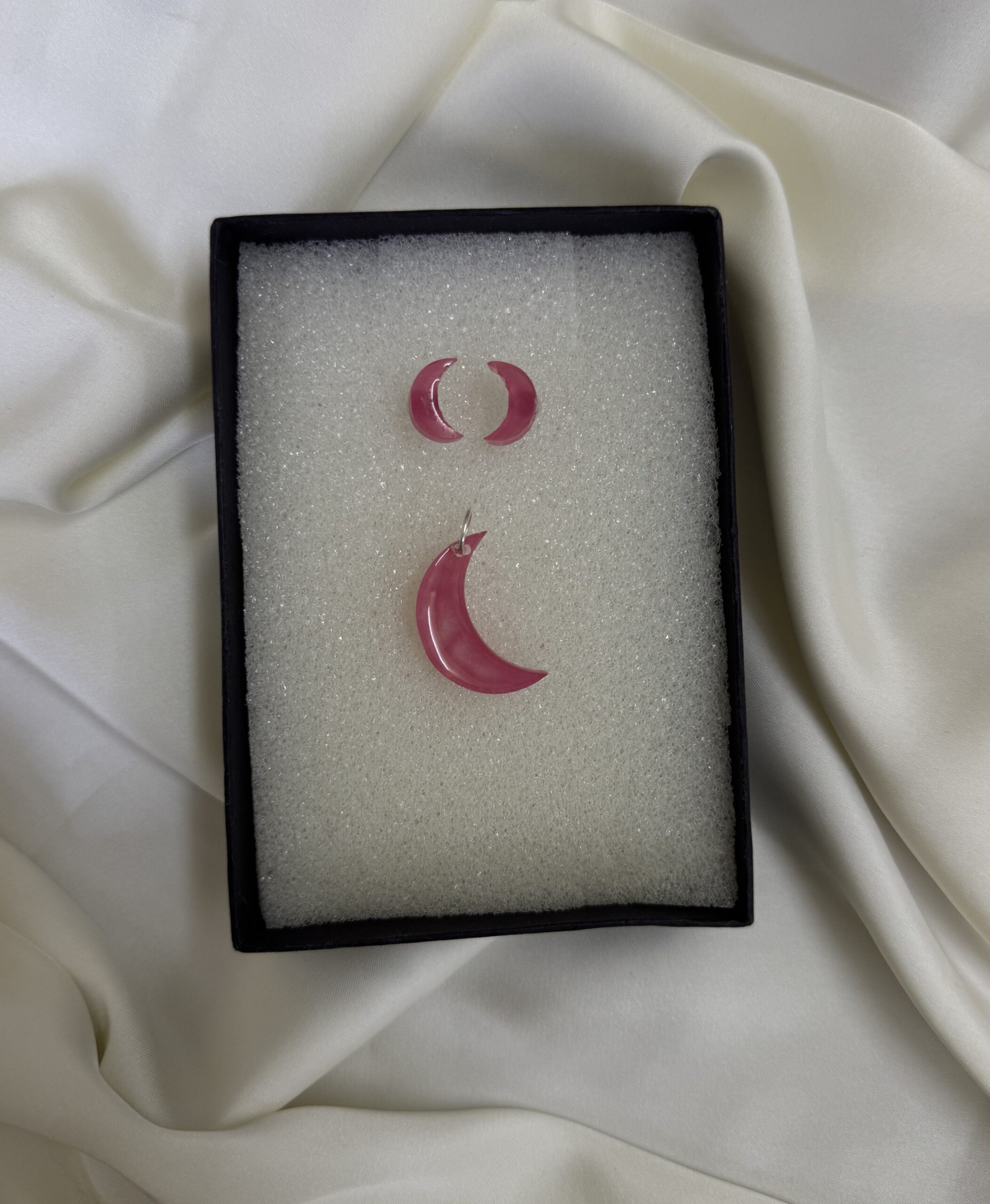 Crescent Resin Art Pendant Set