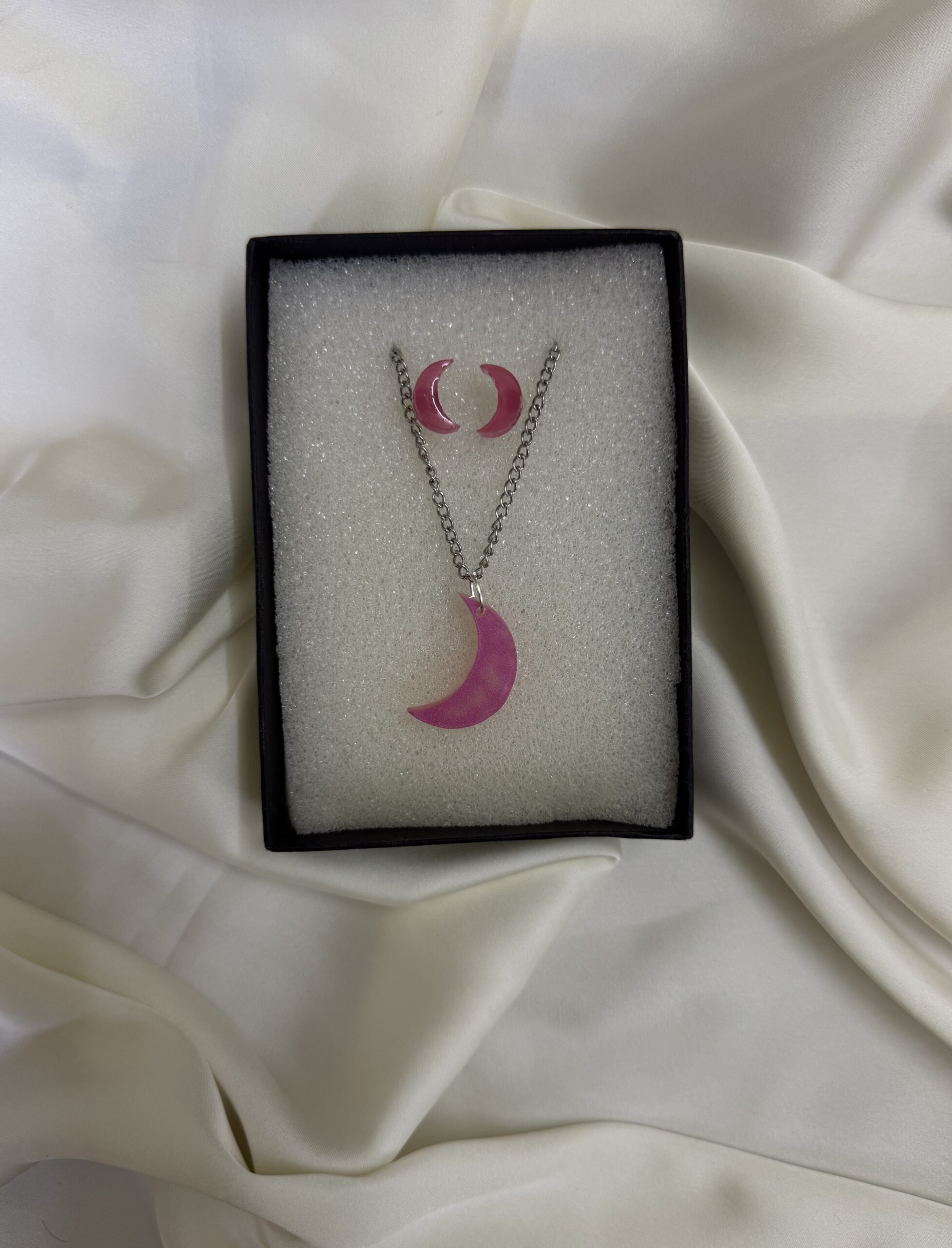 Crescent Resin Art Pendant Set