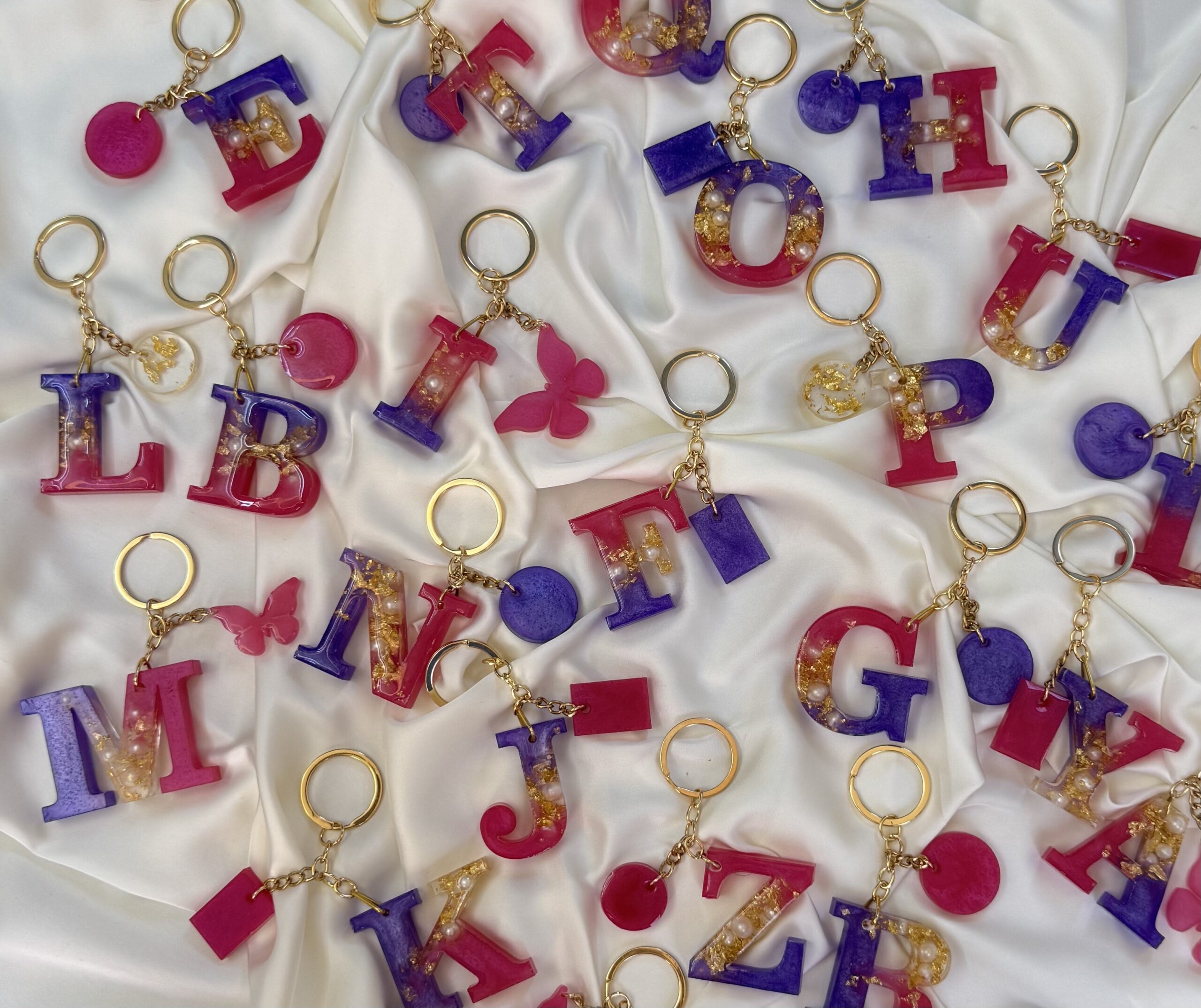 Fuchsia and Lavender Resin Keyrings