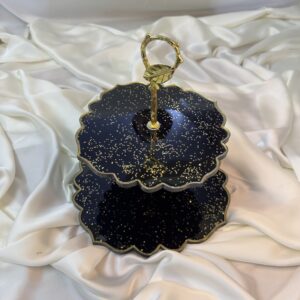 Black and Gold Glitter Resin Cupcake Stand