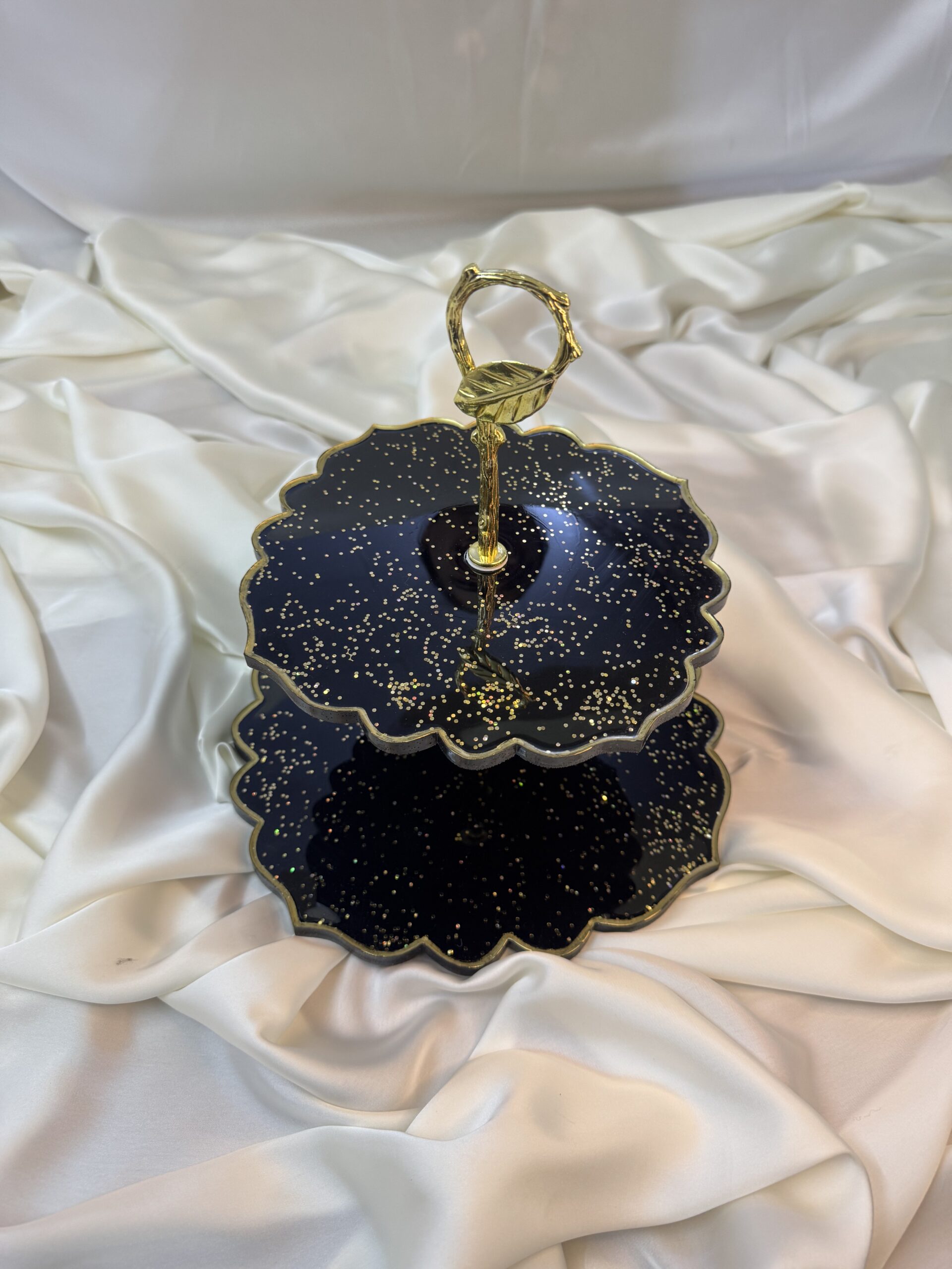 Black and Gold Glitter Resin Cupcake Stand